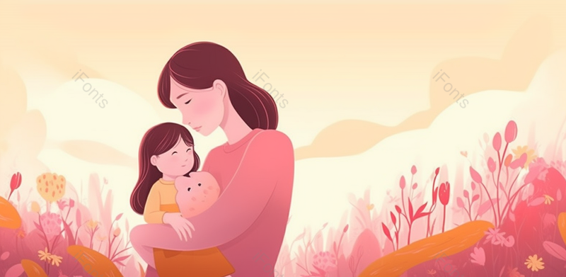 黄色背景母女卡通小清新母亲节母女插画海报背景宣传图,插画/手绘图,插画/手绘图库,插画/手绘图下载,插画/手绘